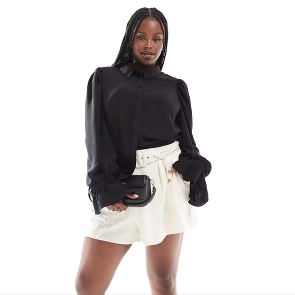 ASOS Design Curve Black Volume Sleeved Ruffle Cuffs Soft Shirt - Picture 7 of 7